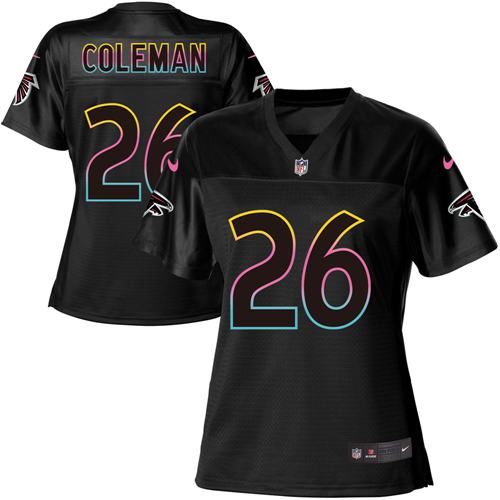 Nike Falcons #26 Tevin Coleman Black Women's NFL Fashion Game Jersey